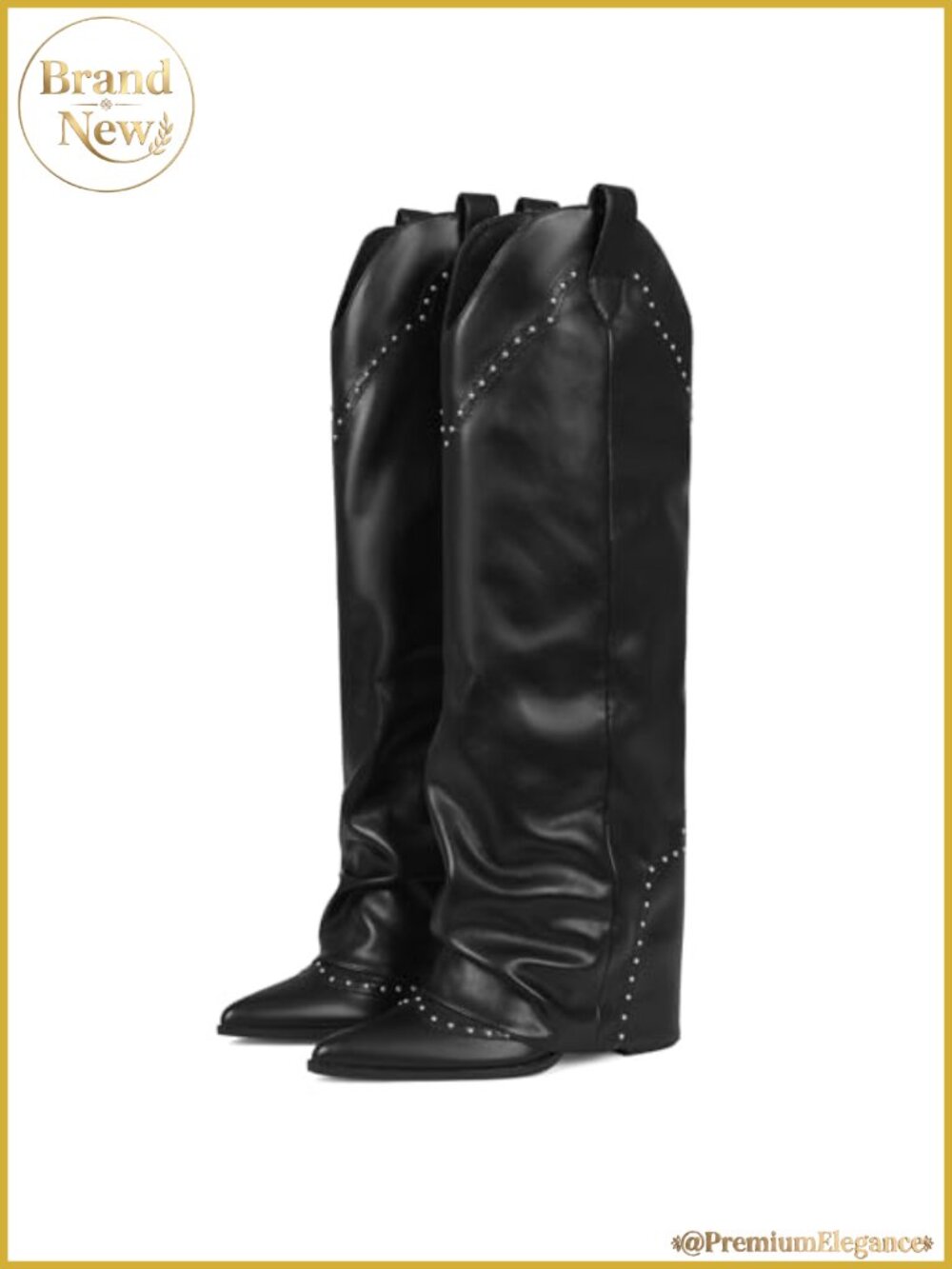 Women's Tall Knee High Chunky Heel Boots Vegan Leather Fold Over Snip Toe